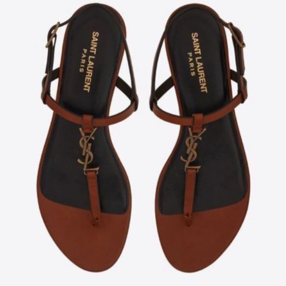 Saint Laurent Brown Cassandra Flat Sandals 41 - Picture 1 of 7